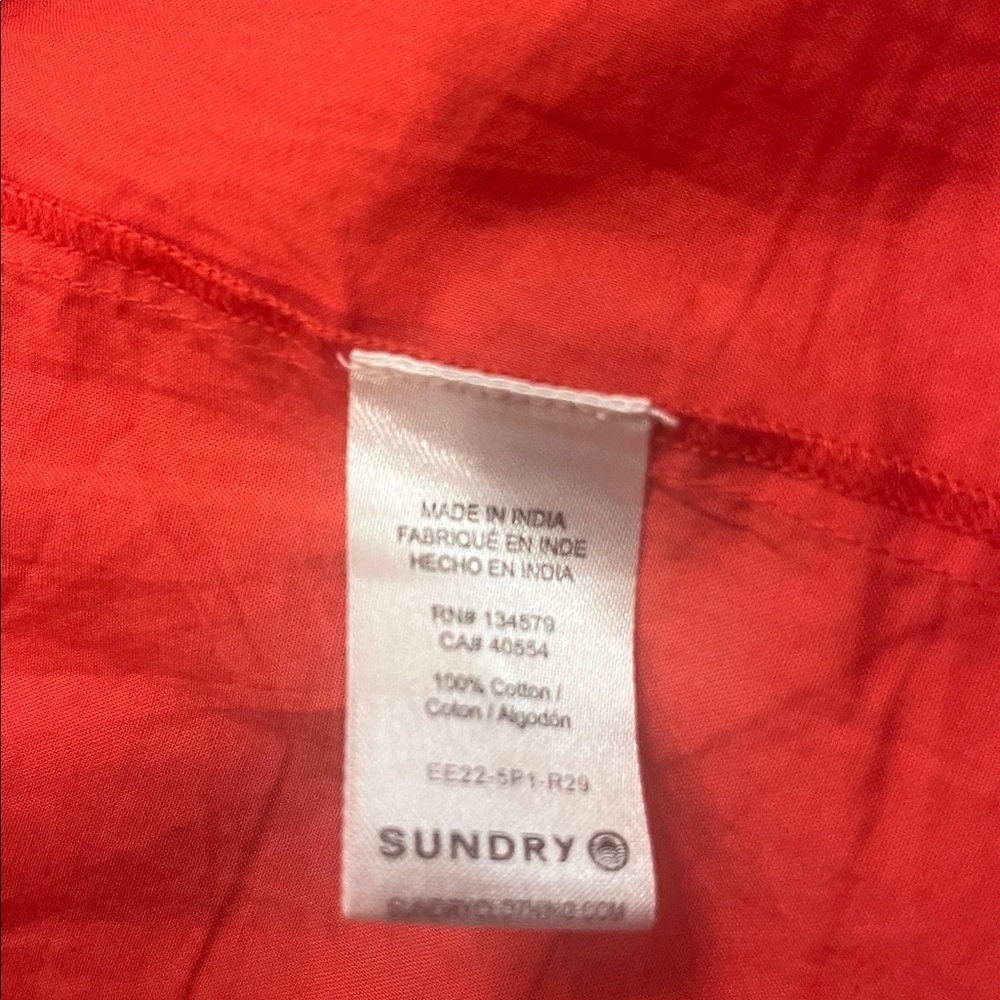 Sundry x Evereve The Anywhere dress cotton poplin tiered bright coral L - Picture 8 of 11